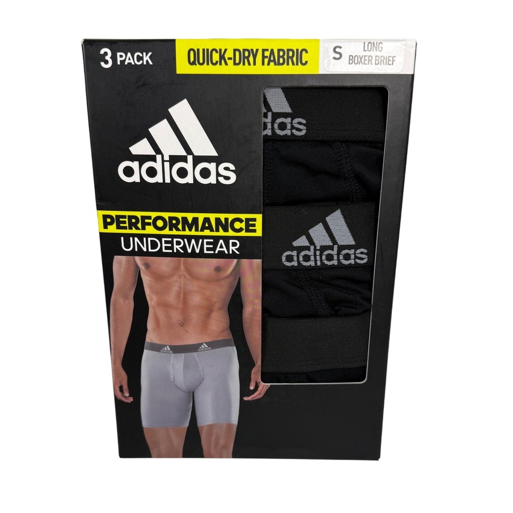 Adidas Mens 3 Pack Long Boxer Briefs Size S Quick Dry Performance Underwear new